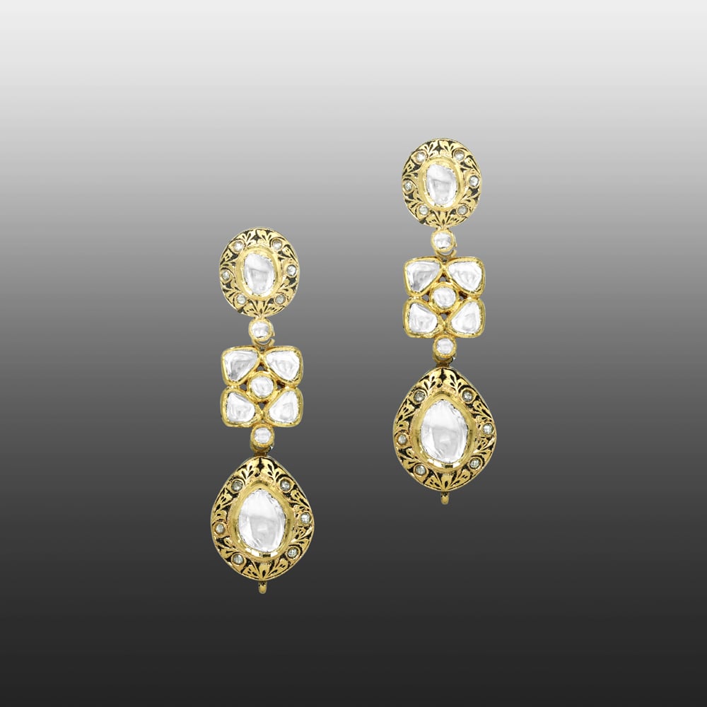 Polki Earrings with Teardrop Design in Partash work